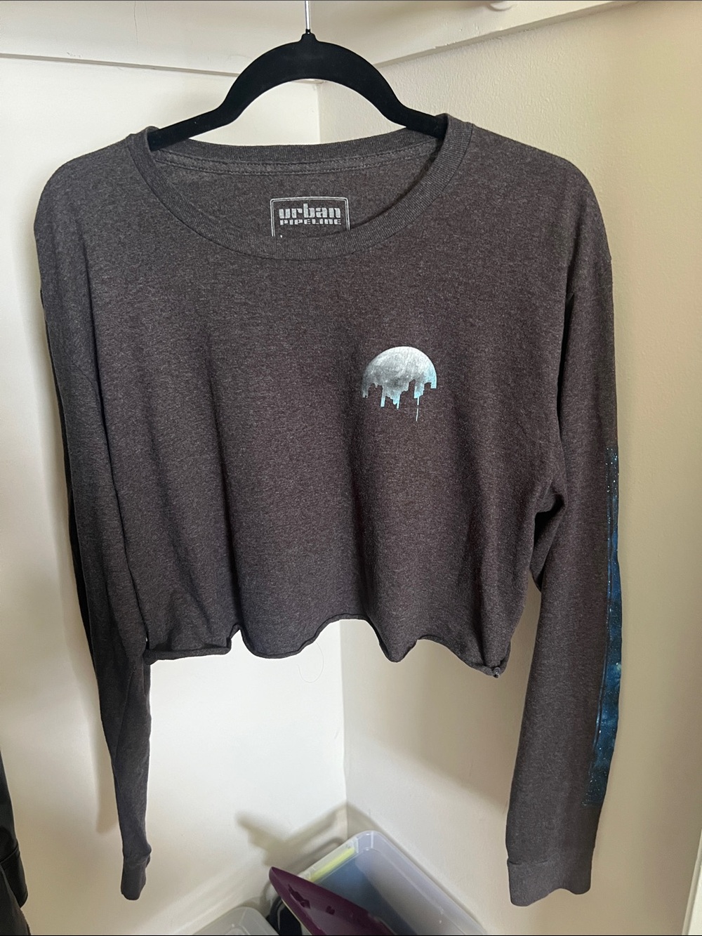 Urban Pipeline Charcoal Cropped Long Sleeve with Silver Moon Graphic